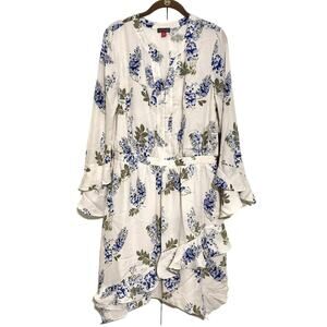 Vince Camuto Chiffon Asymmetrical Ruffle Button Front Dress Sz 12 in Ivory NWT